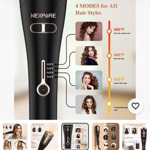 NEXPURE Curling Iron Professional Automatic Hair 1 Large Rotating Barrel Gold